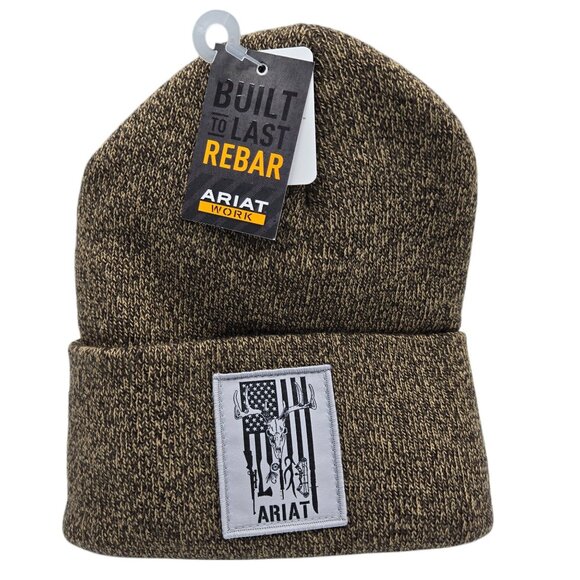 Ariat Men's Rebar Cap US Flag Outdoors Patch Insulated Beanie Acrylic Dark Brown - Picture 6 of 8
